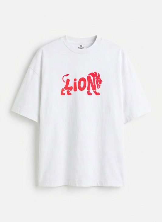 Red LION Embroidery Oversized T-Shirt