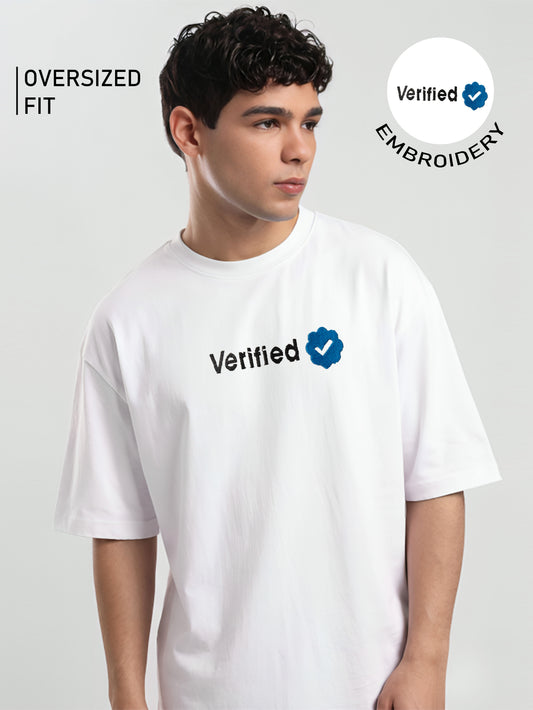 Verified Embroidery White Oversized T-Shirt