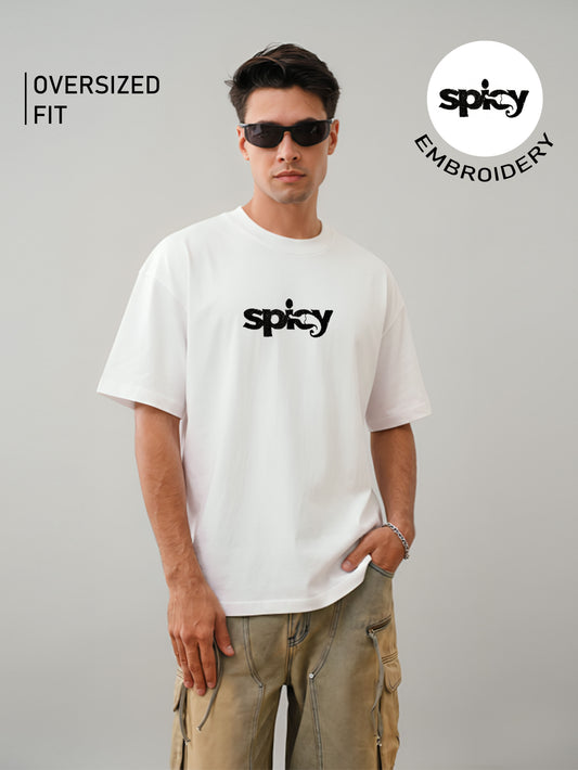 Spicy Embroidery White Oversized T-Shirt
