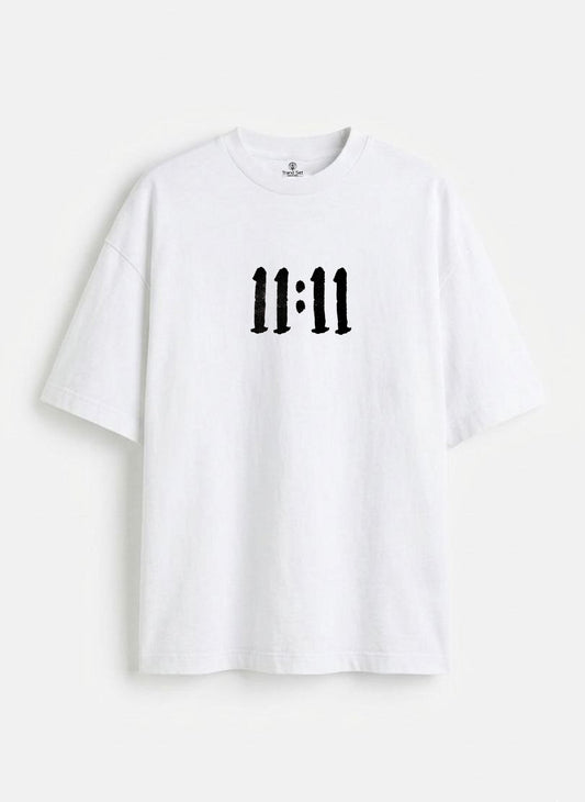 11:11 Embroidery White Oversized T-Shirt