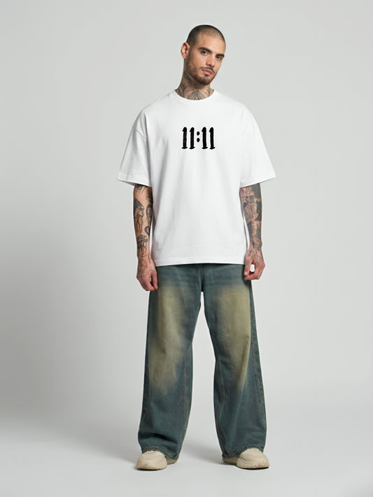 11:11 Embroidery White Oversized T-Shirt