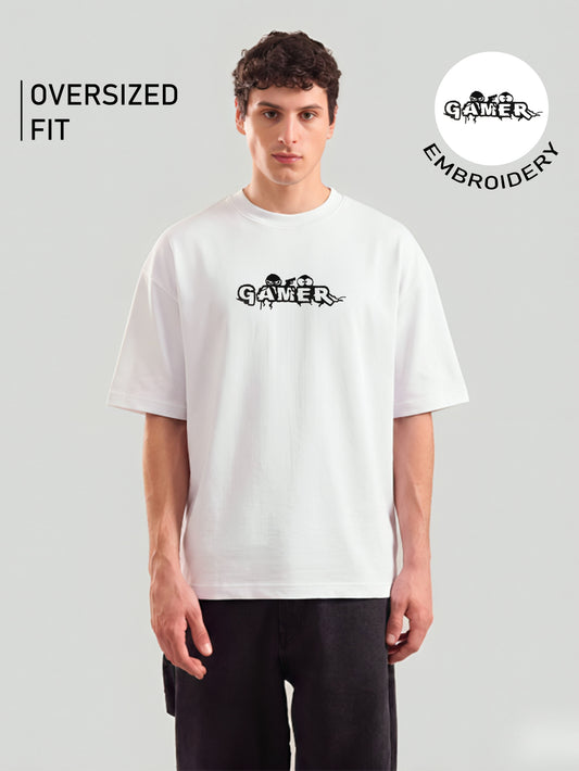 GAMER Embroidery White Oversized T-Shirt