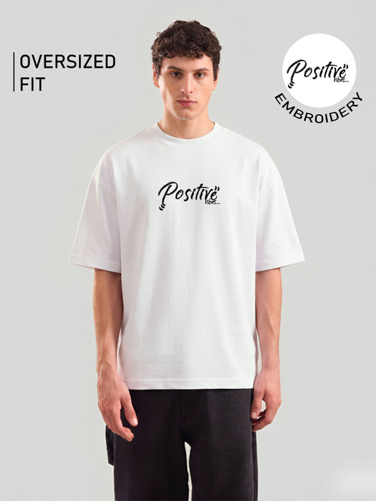 Positive Embroidery White Oversized T-Shirt