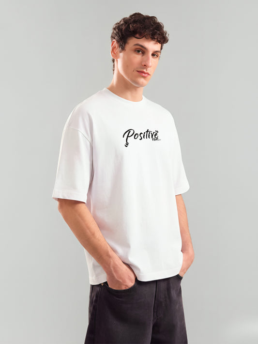 Positive Embroidery White Oversized T-Shirt