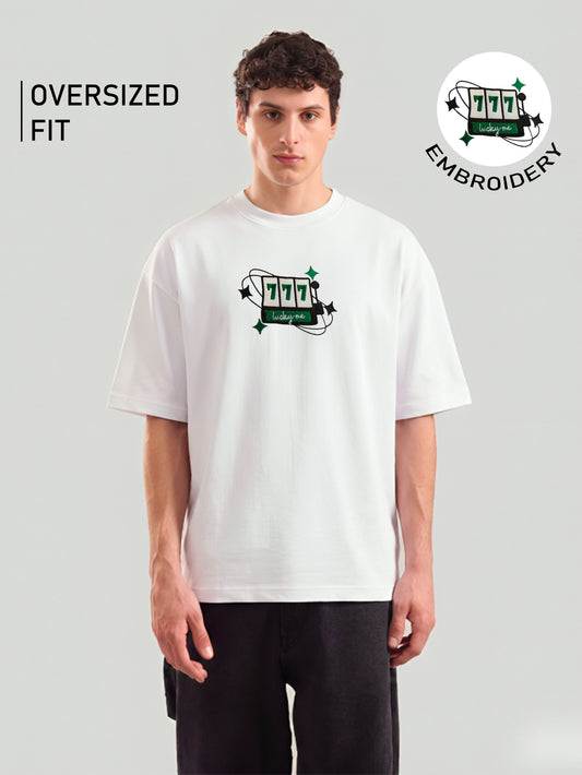 777Embroidery White Oversized T-Shirt