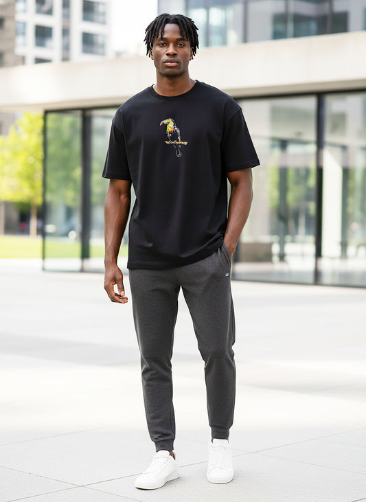 Perrot Embroidery Black Oversized T-Shirt