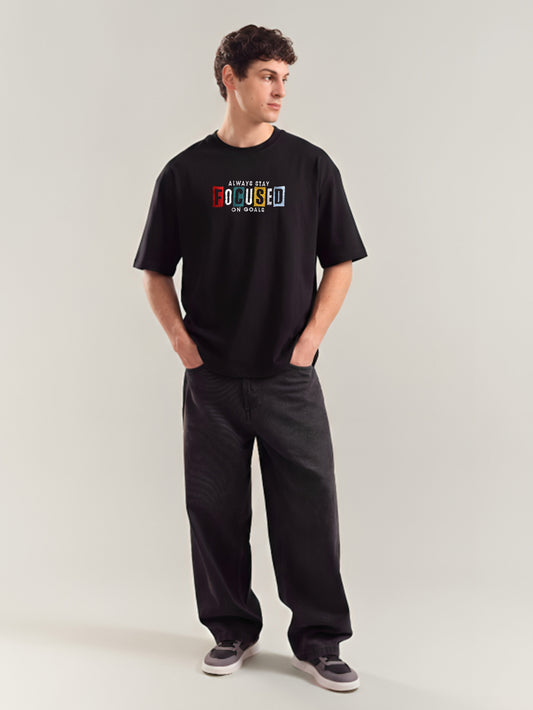 Focused Embroidery White Oversized T-Shirt