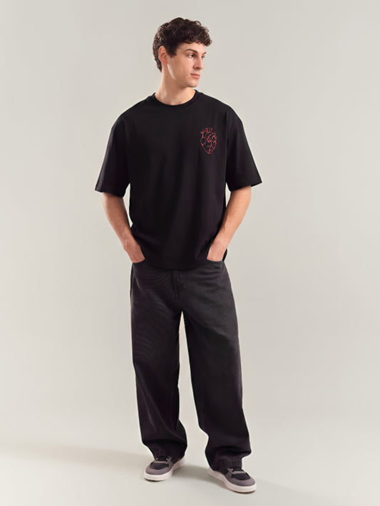 Heart Read Embroidery Oversized T-Shirt