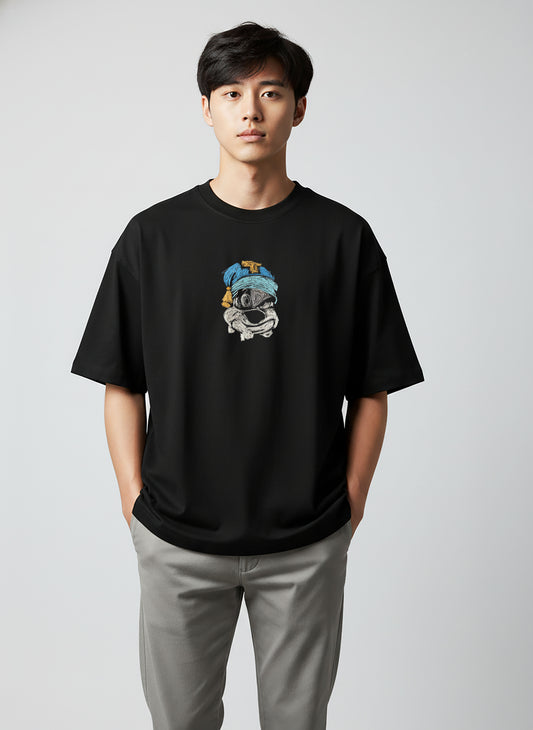 Donald Duck Embroidery Black Oversized T-Shirt