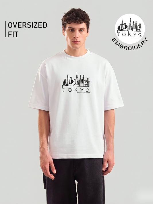Tokyo Embroidery White Oversized T-Shirt