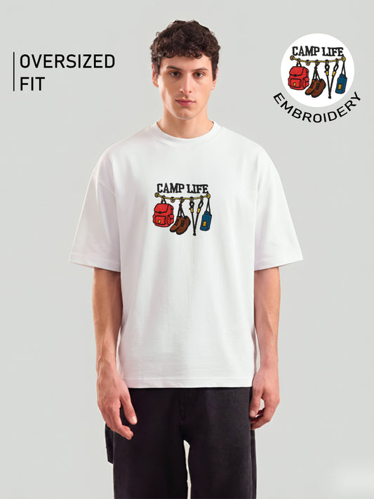 Camp Life Embroidery White Oversized T-Shirt