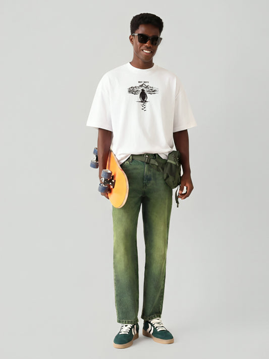 'Why not' penguin Embroidery white oversized t shirt