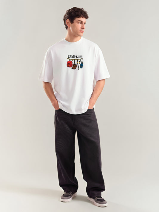 Camp Life Embroidery White Oversized T-Shirt