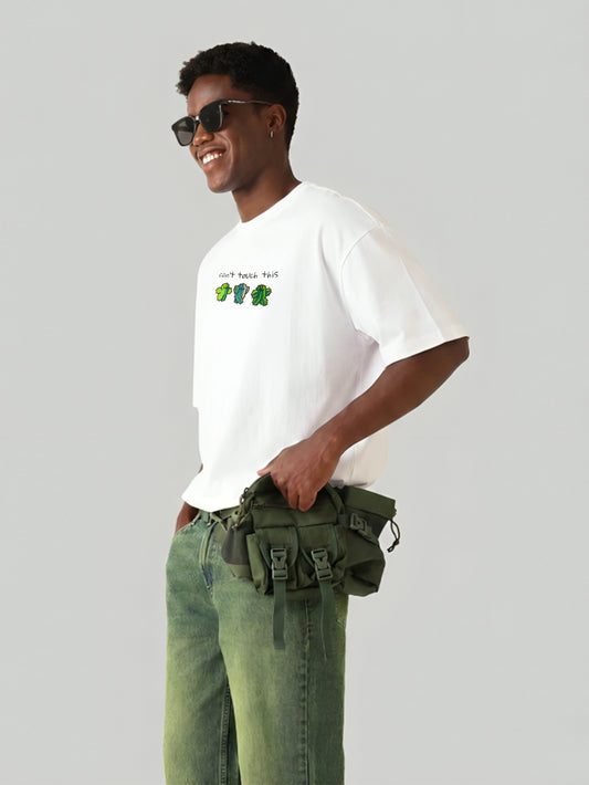 Cant Touch This Embroidery White Oversized T-Shirt