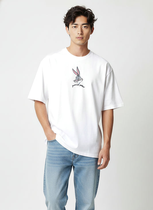Bugs Bunny Embroidery White Oversized T-Shirt