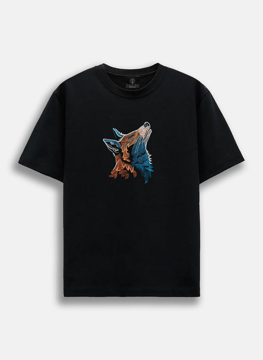 Wolf Motif Embroidery Oversized T-Shirt