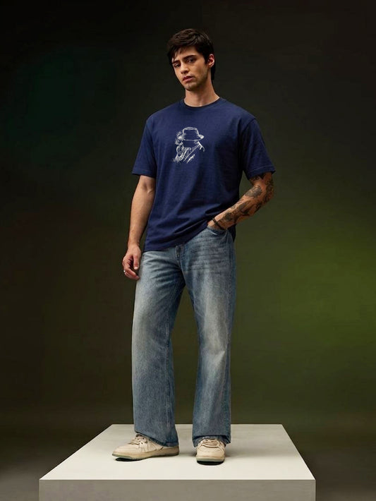 Mysterious Man Scribble Art Embroidered Oversized T-Shirt