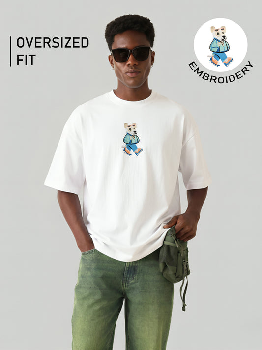Cool Pupy embroidery white oversized t-shirt