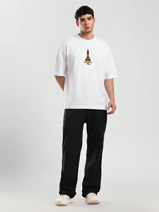 One Step At a Time Embroidery White Oversized T-Shirt
