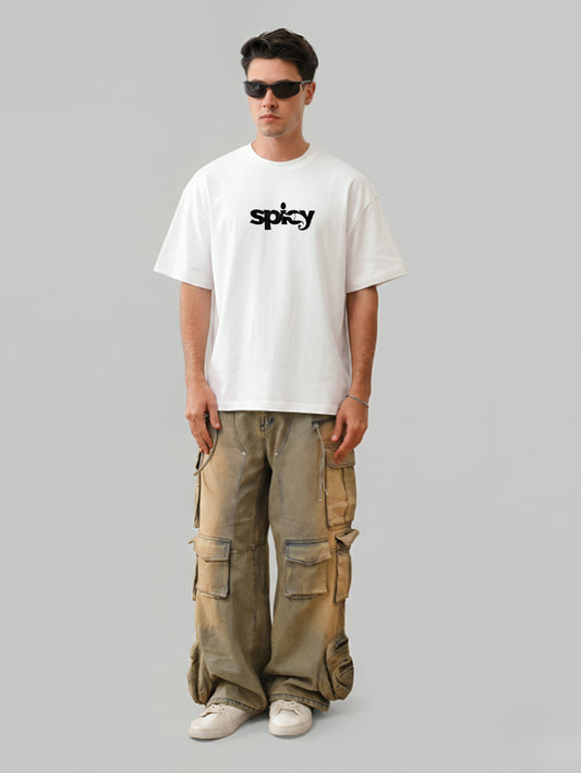 Spicy Embroidery White Oversized T-Shirt