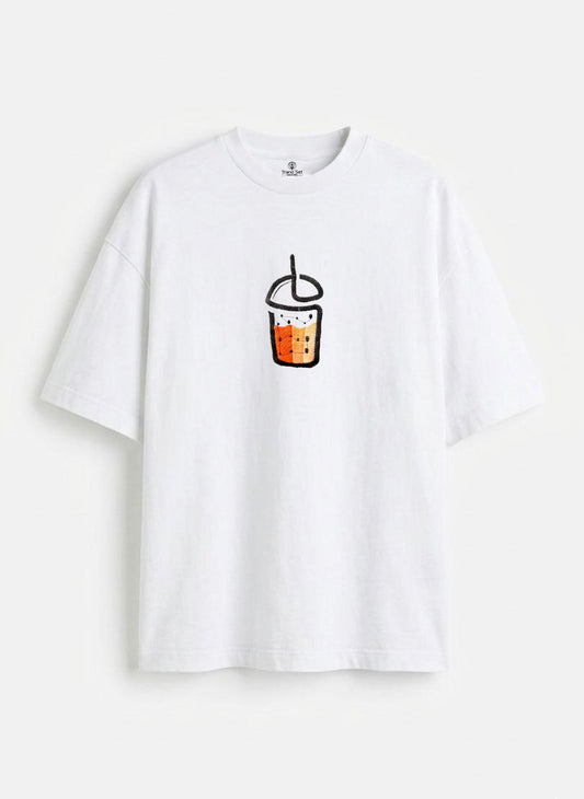 "The Brew" Embroidery White Oversized T-Shirt