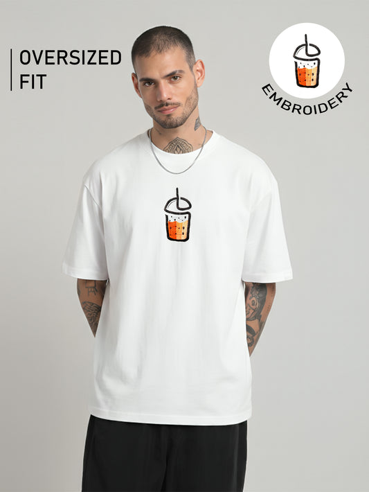 "The Brew" Embroidery White Oversized T-Shirt