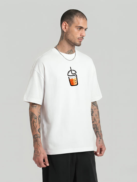 "The Brew" Embroidery White Oversized T-Shirt