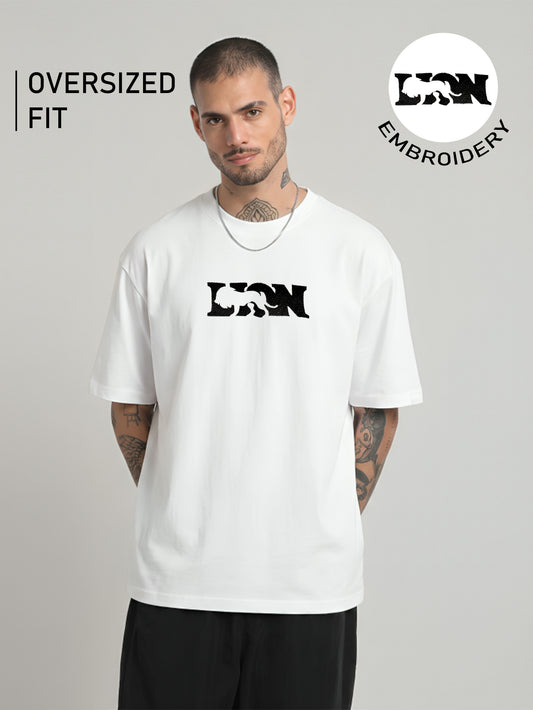 LION Embroidery White Oversized T-Shirt
