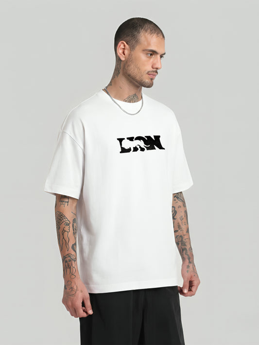 LION Embroidery White Oversized T-Shirt