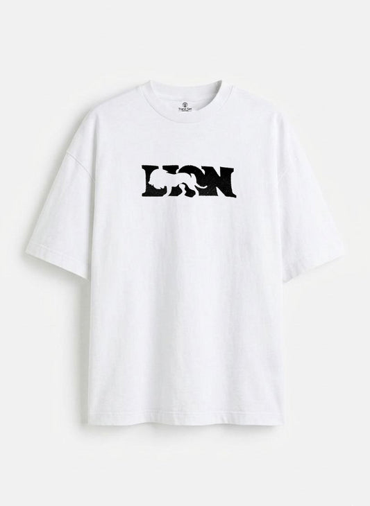 LION Embroidery White Oversized T-Shirt