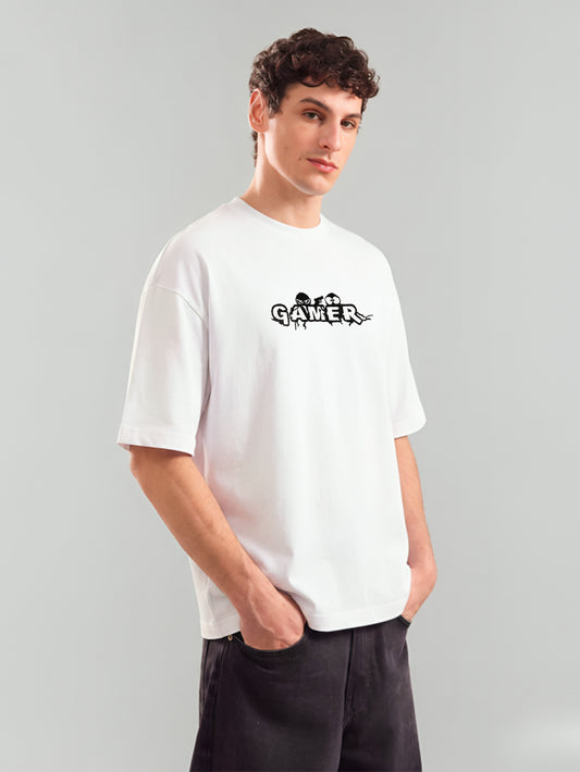 GAMER Embroidery White Oversized T-Shirt