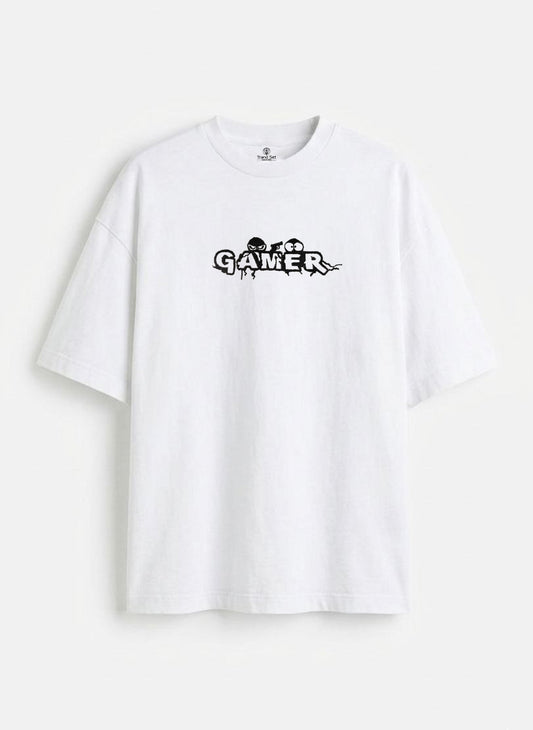 GAMER Embroidery White Oversized T-Shirt