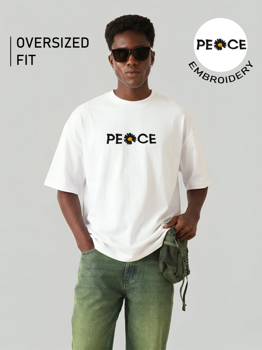 PECE Embroidery White Oversized T-Shirt