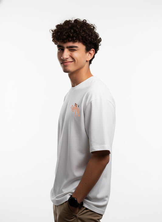 Octopus Embroidery White Oversized T-Shirt