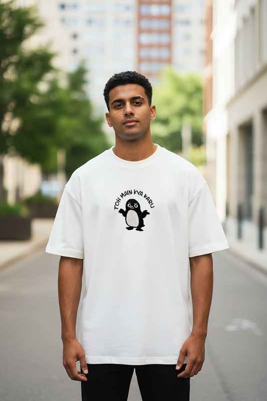 Toh Main Kya Karu Embroidery White Oversized T-Shirt
