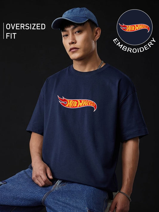 Hot Wheels Embroidery White Oversized T-Shirt