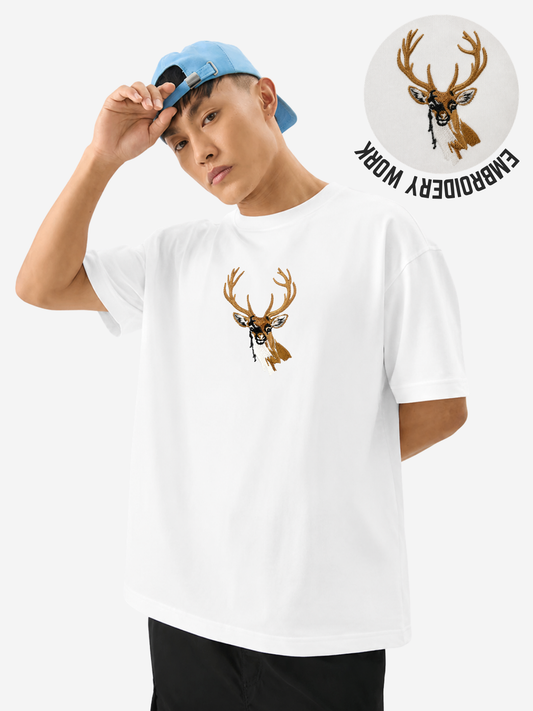 Deer Embroidery Oversized T-Shirt