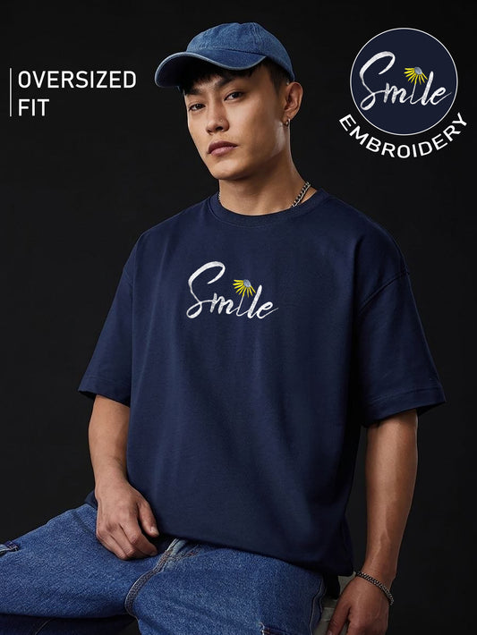Smile Embroidery White Oversized T-Shirt