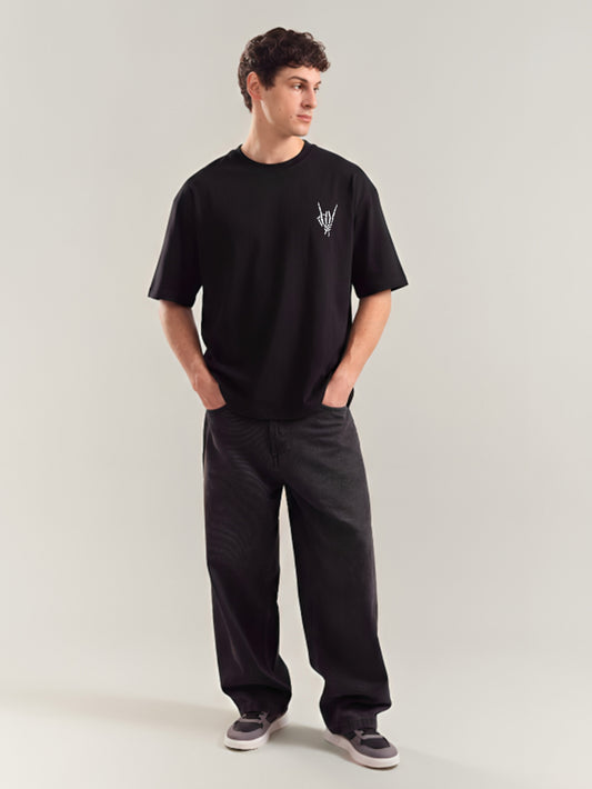 "Rock On" Skeletal Embroidery Oversized T-Shirt