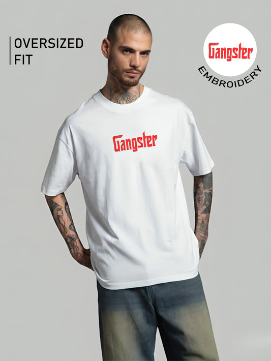 Gangster Embroidery White Oversized T-Shirt