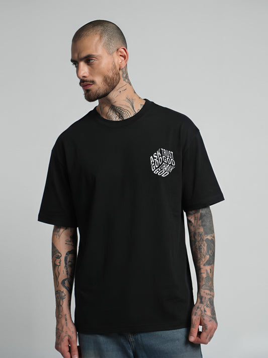 "Ask, Trust, Thank God"Embroidery White Oversized T-Shirt