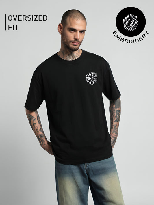 "Ask, Trust, Thank God"Embroidery White Oversized T-Shirt