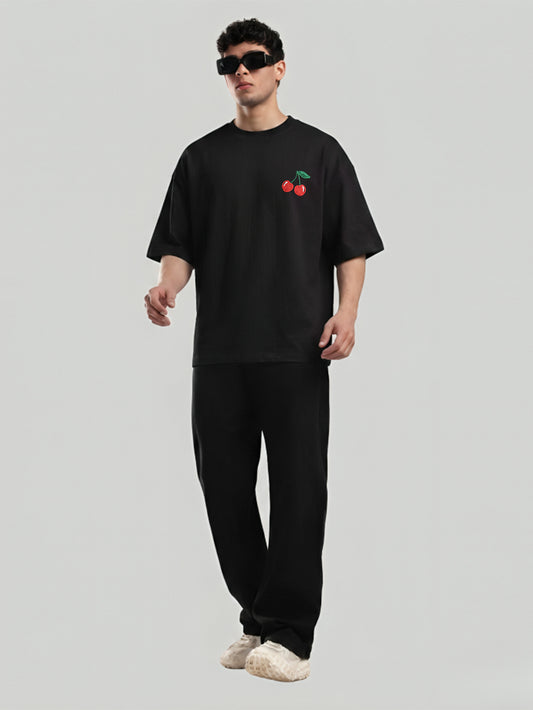 Cherry Embroidery White Oversized T-Shirt