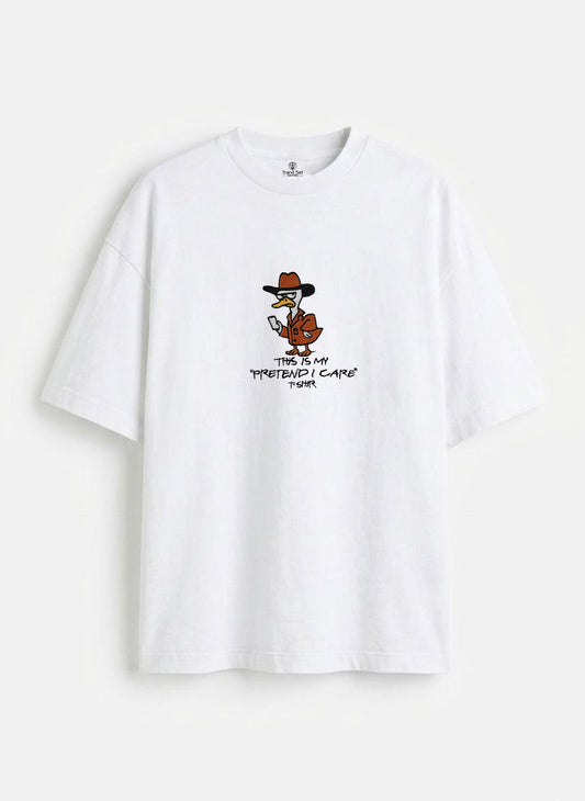 Detective Duck Embroidery White Oversized T-Shirt