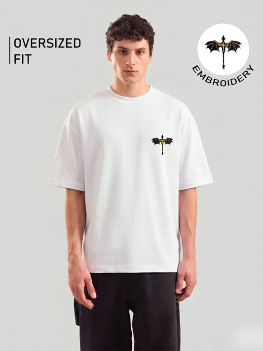 Dragon Embroidery White Oversized T-Shirt