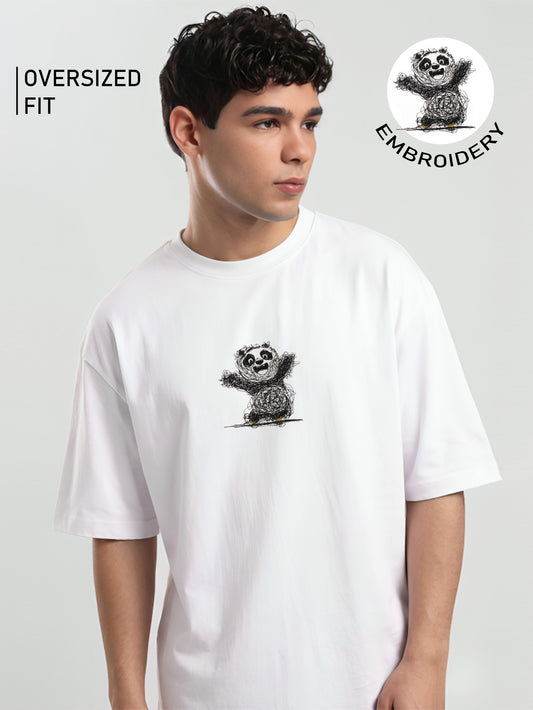 Lafing Panda white embroidery oversized t shirt.
