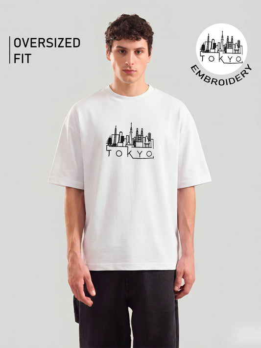 Tokyo Embroidery White Oversized T-Shirt
