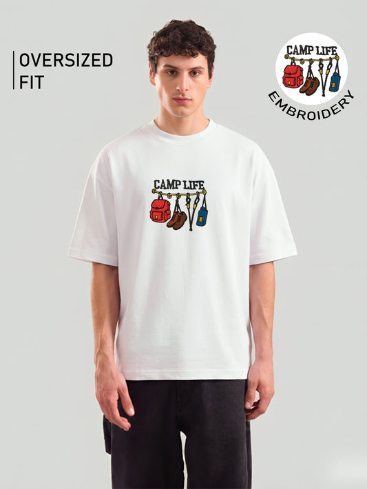 Camp Life Embroidery White Oversized T-Shirt