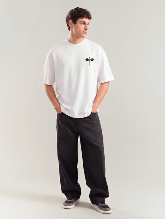 Dragon Embroidery White Oversized T-Shirt