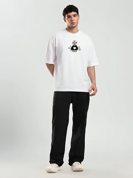 Inner Peace Panda Embroidery White Oversized T-Shirt